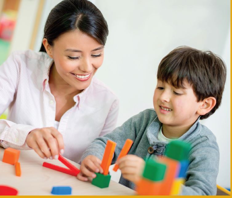 Mother and Child bonding and laughing with color blocks