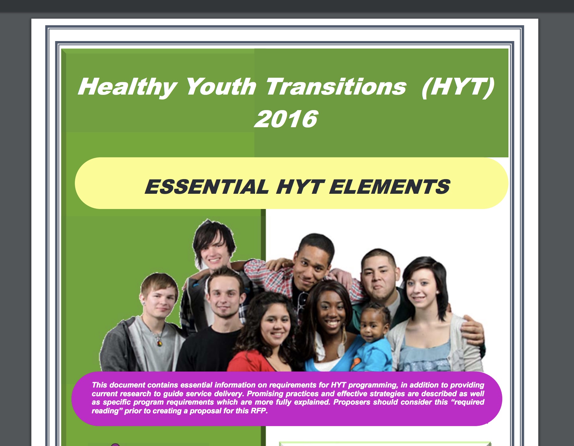Healthy Youth Transitions (HYT) 2016 | Service Delivery GuideHealthy Youth Transitions (HYT) 2016 | Service Delivery Guide